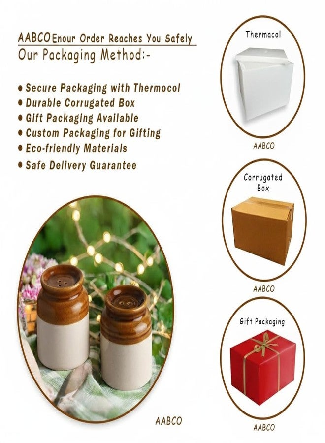 AABCO Salt Pepper Set for Dining Table & Kitchen Ceramic Salt and Pepper Shakers Set Dispenser Set Suitable for Home | Cafe | Dining Table | Kitchen (White-Brown) - Image 4